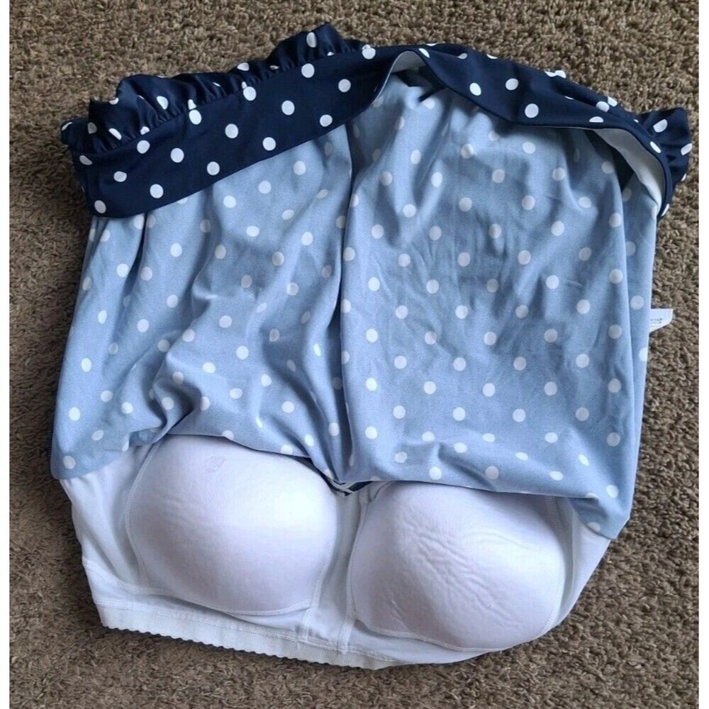Lands End 2 Piece Swimsuit Sz 1X Blue  White Polka Dot Tankini High Waist Bottom - Picture 8 of 9